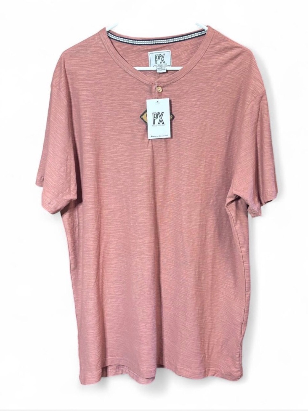 PX Men’s Short Sleeve XL Henley Crewneck Tee - Dusty Rose